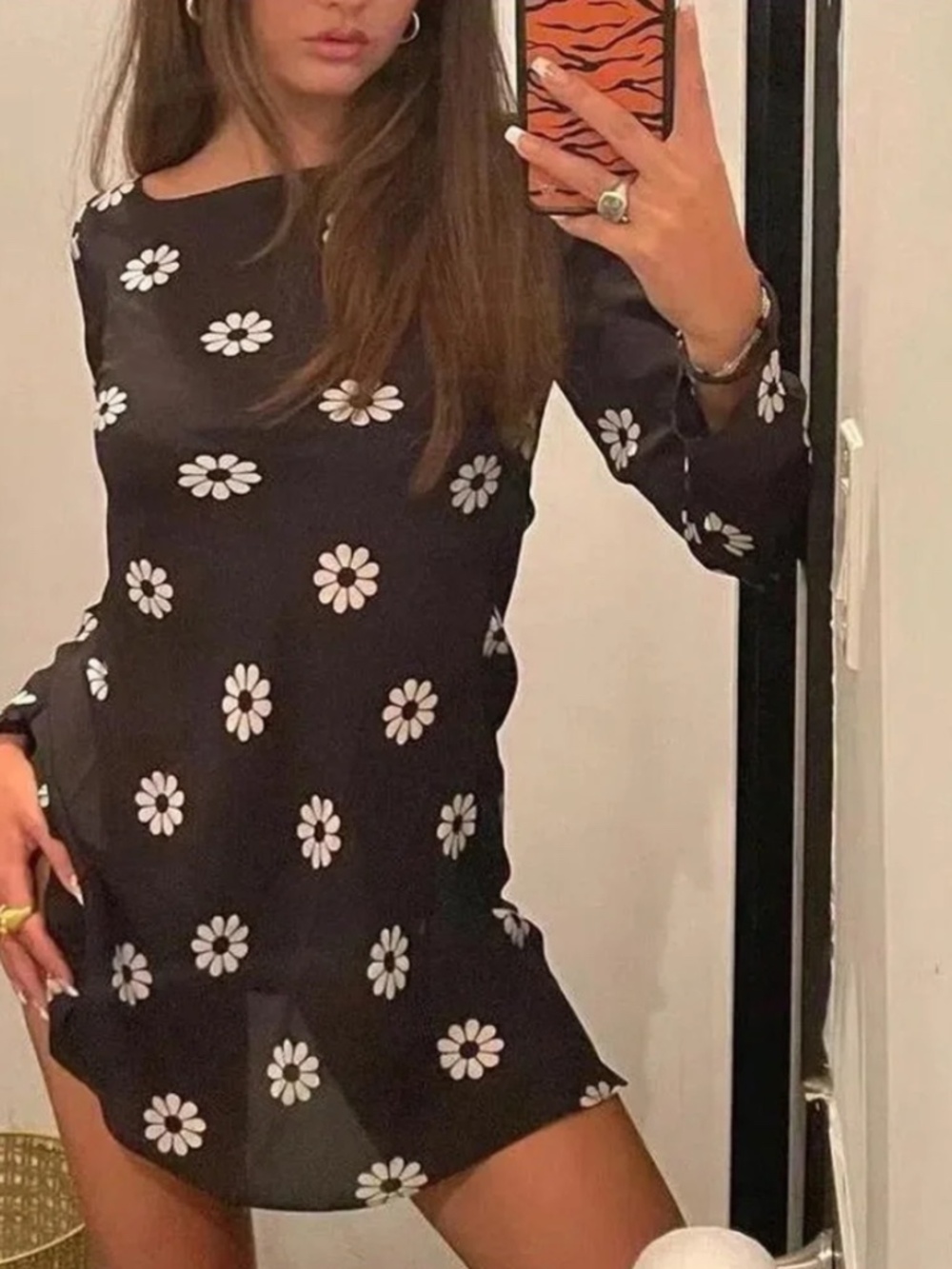 Realisation Par The Cosmia Black Floral Long-Sleeve Mini Dress